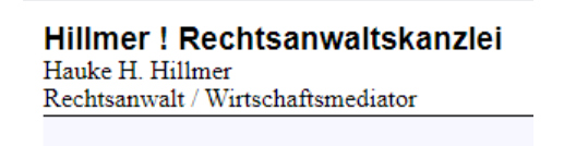 Hillmer!Rechtsanwaltskanzlei